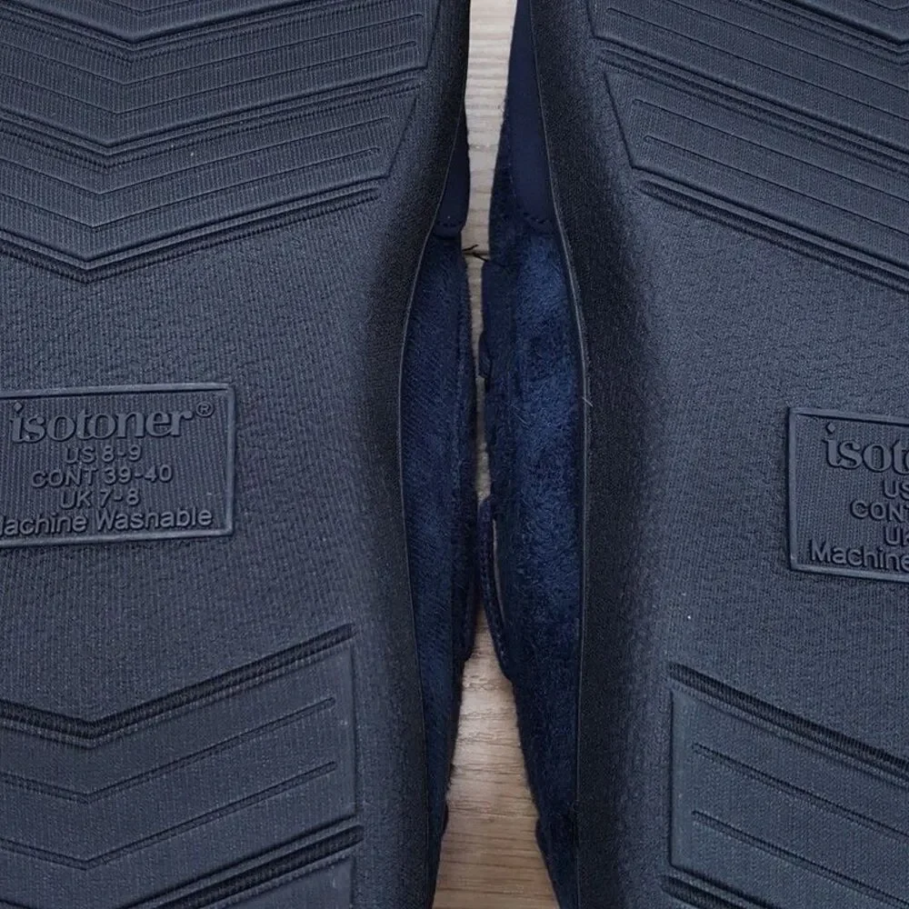 ISOTONER Slippers Mens Size 8 9 Navy Slip On Plush Lined Gel Memory Foam